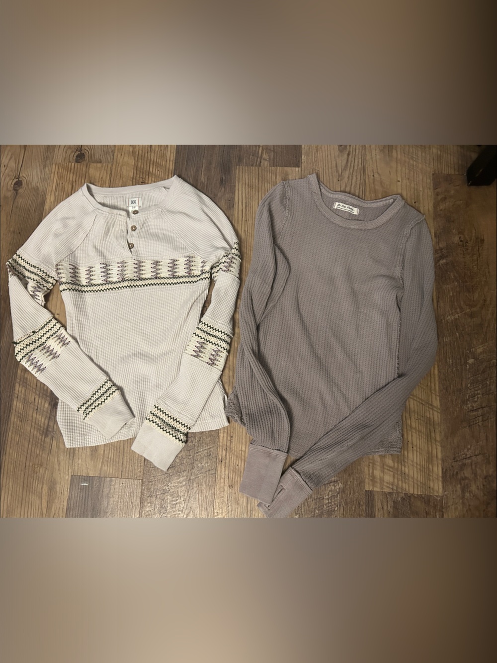2 Waffle Knit Pullover Tops  - BDG Cream Accent & Free People Taupe